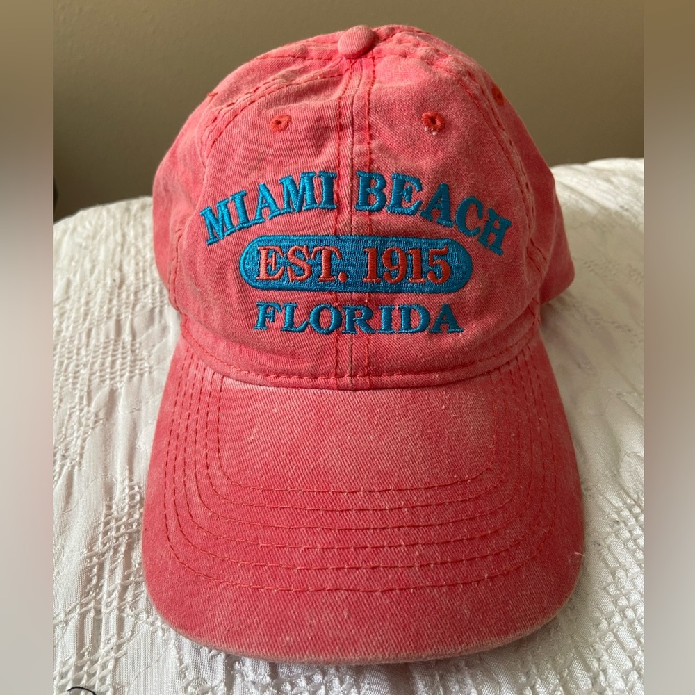 Distressed vintage pink Miami Beach hat